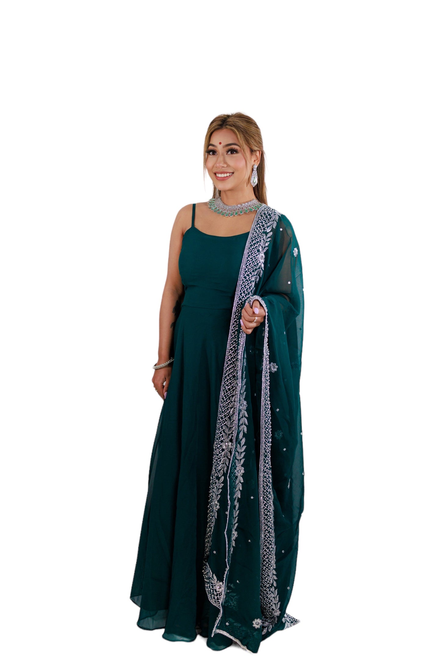 Mahi - Green Sleeveless Anarkali